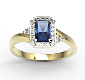 Pierścionek z żółtego i białego złota z szafirem i diamentami 0,08 ct wzór LP-84ZB