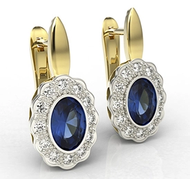 Kolczyki z żółtego i białego złota z szafirami i diamentami LPK-79ZB