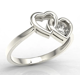 Pierścionek w kształcie dwóch serc z białego złota z diamentem LP-52B