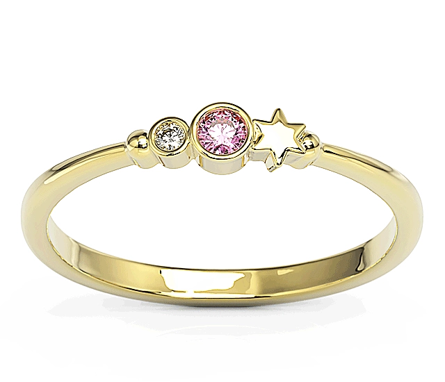 Pierścionek z żółtego złota z cyrkoniami Swarovski Różowy BP-6707Z-C/PINK