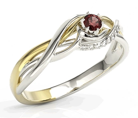 Pierścionek z białego i żółtego złota z granatem i brylantami BP-71BZ-GRA/D