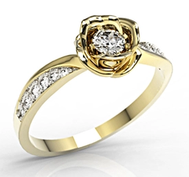 Pierścionek z żółtego złota w kształcie róży z diamentami LP-4221Z