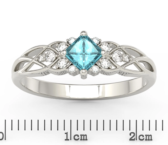 Pierścionek z białego złota z topazem Swarovski Ice Blue i diamentami BP-86B