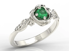 Pierścionek z białego złota w kształcie róży ze szmaragdem i brylantami LP-7730B