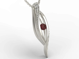 Wisiorek z białego złota z granatem i diamentami LPW-60B