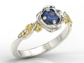 Pierścionek złoty w kształcie róży z szafirem i brylantami LP-7730BZ