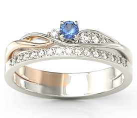 Pierścionek z białego i różowego złota z szafirem i brylantami BP-77BP