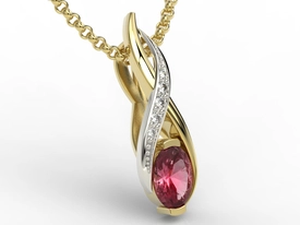 Wisiorek z żółtego i białego złota z rubinem i brylantami APW-69ZB