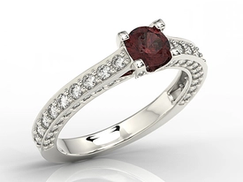 Pierścionek z białego złota z granatem i cyrkoniami LP-16B