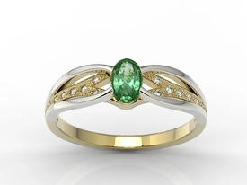 Pierścionek z żółtego i białego złota ze szmaragdem i diamentami LP-39ZB