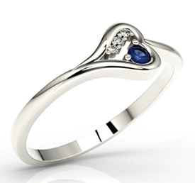 Pierścionek z białego złota z szafirem i diamentami LP-98B