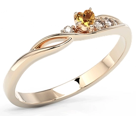 Pierścionek z różowego złota z topazem Swarovski Honey i brylantami BP-81P