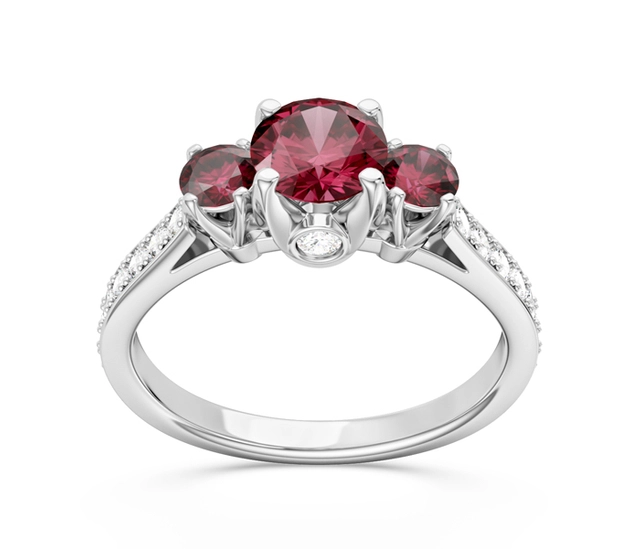 Pierścionek z białego złota z rubinami i brylantami CP-31B