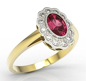 Pierścionek z żółtego i białego złota z rubinem i diamentami LP-79ZB