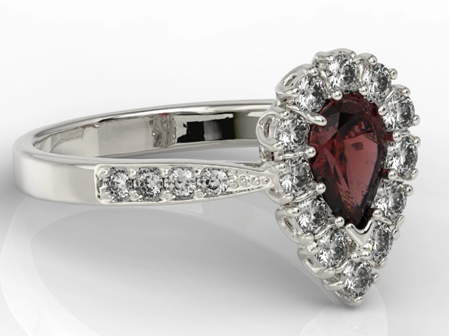 Pierścionek z białego złota z granatem i diamentami 0,48 ct wzór AP-29B