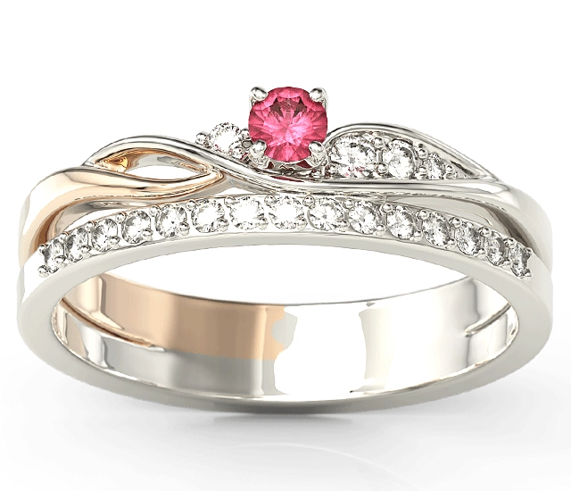 Pierścionek z białego i różowego złota z rubinem i brylantami BP-77BP