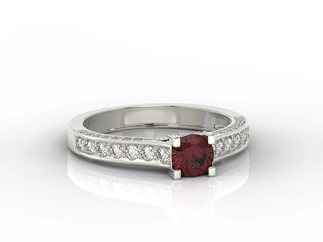Pierścionek z białego złota z granatem i brylantami 0,42 ct wzór LP-50B