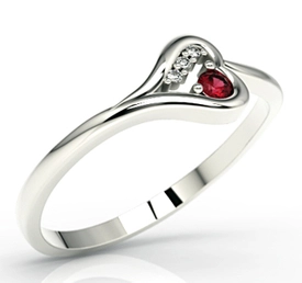 Pierścionek z białego złota z rubinem i diamentami LP-98B