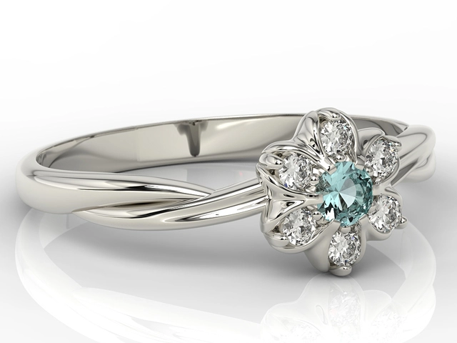 Pierścionek z białego złota ze topaz Swarovski Ice Blue i brylantami AP-68B