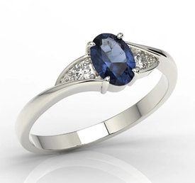 Pierścionek z białego złota z szafirem i diamentami AP-60B