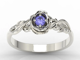 Pierścionek złoty w kształcie róży z tanzanitem i brylantami LP-7715B