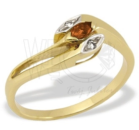 Pierścionek z żółtego złota z granatem i diamentami JP-34Z-R