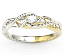 Pierścionek z białego i żółtego złota z białym szafirem i brylantami BP-75BZ