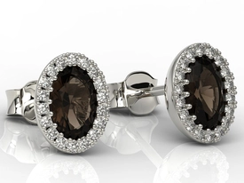 Kolczyki z białego złota z kwarcami dymnymi i diamentami APK-49B