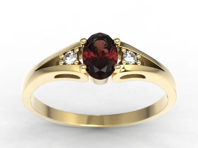 Pierścionek z żółtego złota JP-22Z z granatem i diamentami 0,04 ct.