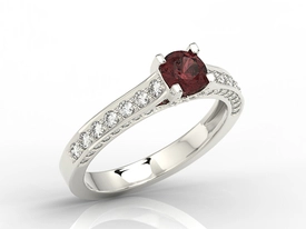 Pierścionek z białego złota z granatem i brylantami 0,42 ct wzór LP-50B