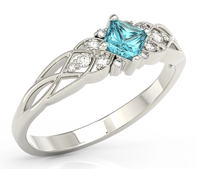 Pierścionek z białego złota z topazem Swarovski Ice Blue i diamentami BP-86B
