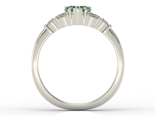 Pierścionek z białego złota z zielonym topazem Swarovski i diamentami BP-54B