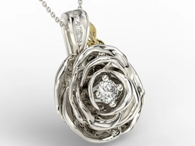 Wisiorek z białego i żółtego złota w kształcie róży z diamentami APW-95BZ