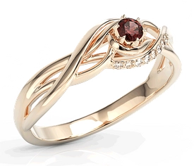 Pierścionek z różowego złota z granatem i brylantami BP-71P-GRA/D