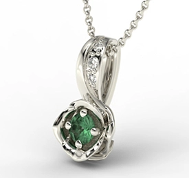 Wisiorek z białego złota ze szmaragdem i brylantami LPW-4221B
