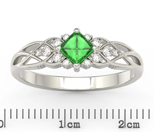 Pierścionek z białego złota z zielonym topazem Swarovski i diamentami BP-86B