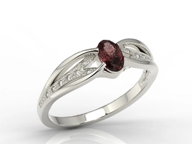 Pierścionek z białego złota z granatem i diamentami LP-39B