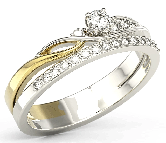 Pierścionek z białego i żółtego złota z cyrkoniami Swarovski BP-77BZ-C