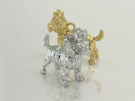 Wisiorek z żółtego złota z figurką psa rasy York