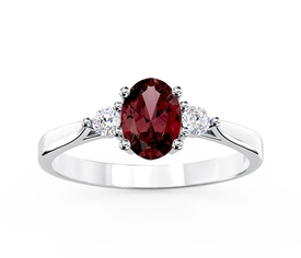 Pierścionek z białego złota z granatem i brylantami AP-31B