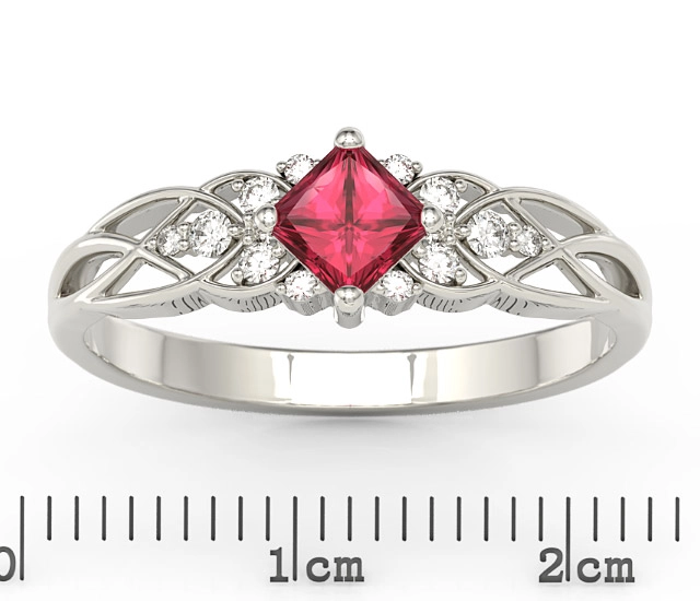Pierścionek z białego złota z topazem Swarovski Red i diamentami BP-86B