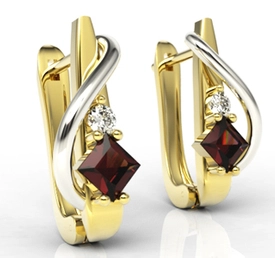 Kolczyki z żółtego i białego złota z granatami i diamentami LPK-32ZB