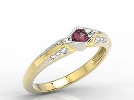 Pierścionek z żółtego i białego złota z rubinem i diamentami AP-44ZB