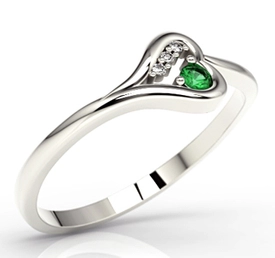 Pierścionek z białego złota ze szmaragdem i diamentami LP-98B
