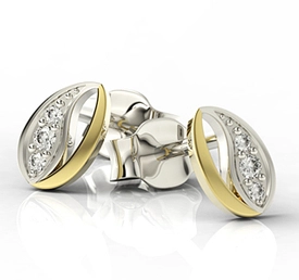 Kolczyki ziarenka kawy z żółtego i białego złota z diamentami LPK-85ZB
