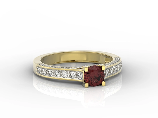 Pierścionek z żółtego złota z granatem i brylantami 0,42 ct wzór LP-50Z-R
