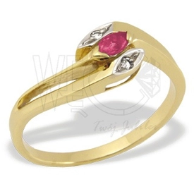 Pierścionek z żółtego złota z rubinem i diamentami JP-34Z-R