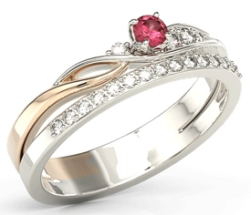 Pierścionek z białego i różowego złota z rubinem i brylantami BP-77BP