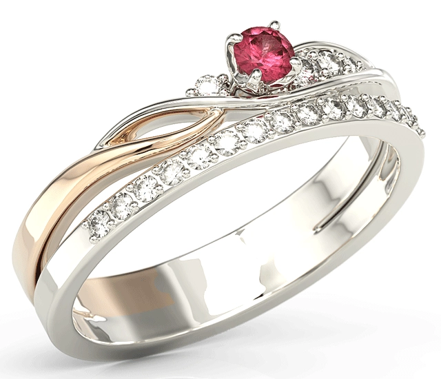 Pierścionek z białego i różowego złota z rubinem i brylantami BP-77BP