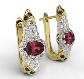 Kolczyki z żółtego i białego złota wzór LPK-65ZB z rubinami i diamentami 0,52 ct